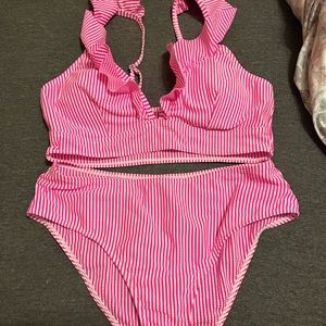 Pink and White Striped 2-piece Swimsuit